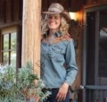 Náhled obrázku Westernová košile dámská denim se tkaným vzoem