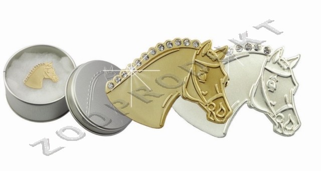 Velký obrázek Brož hlava koně s kamínky ,,zlatá