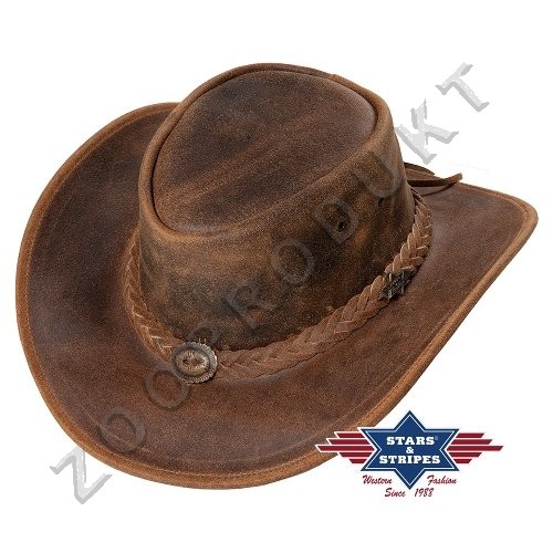 Velký obrázek Klobouk western kůže voskovaná štípenky ozdobný pásek