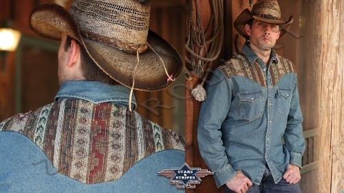 Velký obrázek Westernová košile pánská tkaný vzor a denim