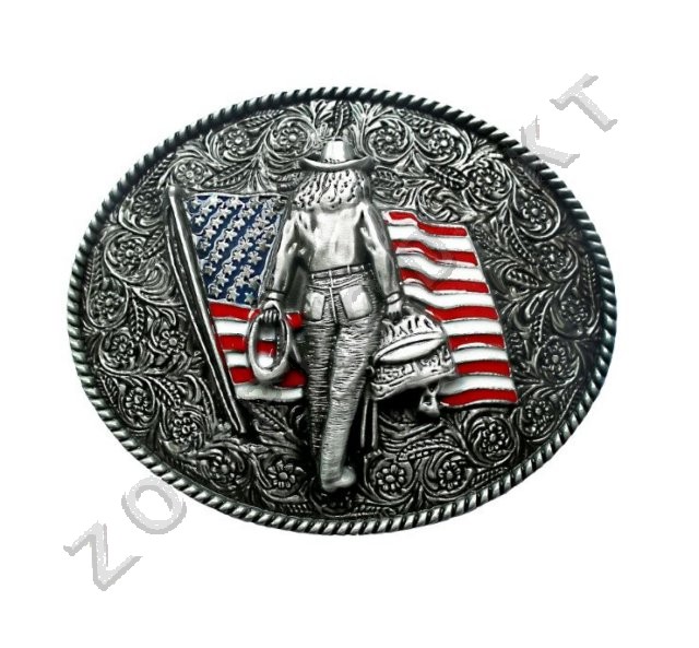 Velký obrázek Westernová přezka na opasek cowgirl vlajka a laso