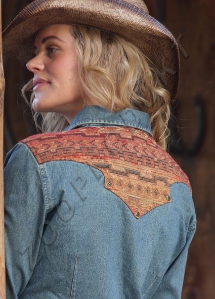 Velký obrázek Westernová košile dámská denim se tkaným vzoem